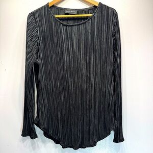Inner Beauty Shiny Black Micro Pleated Textured Long Sleeve Blouse Whimsigoth